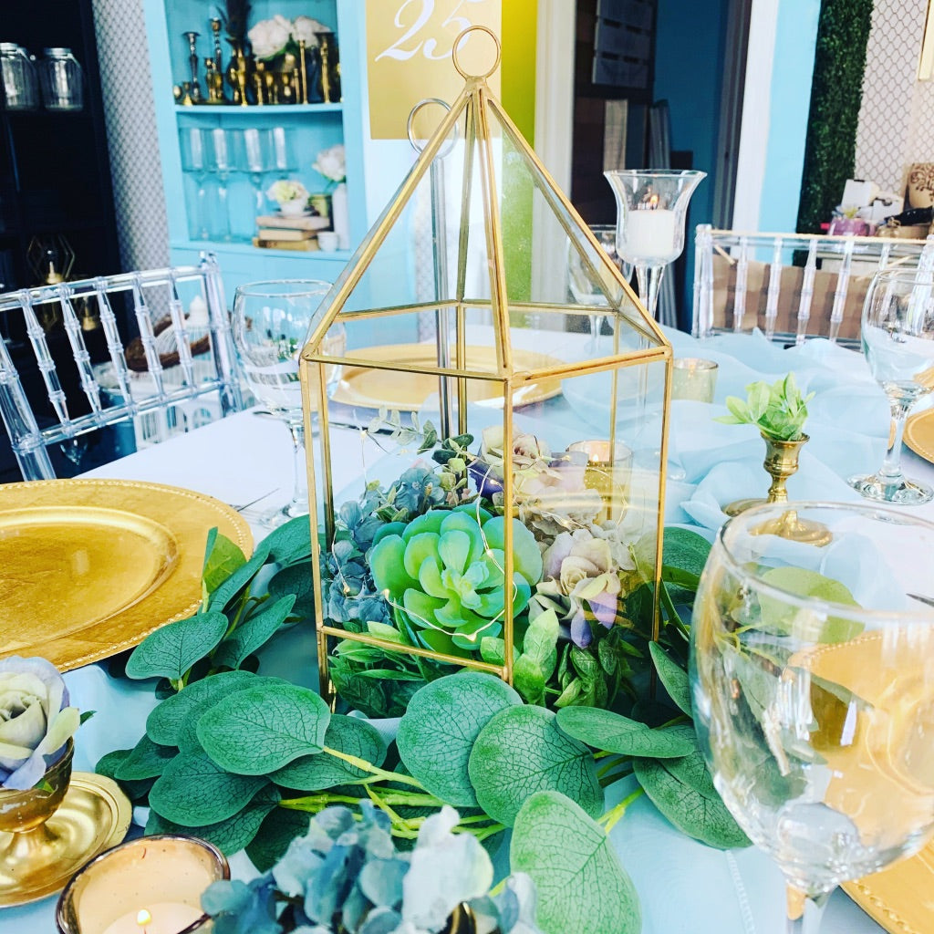 Event Decor Rentals- Gold Geometric Lantern 12"