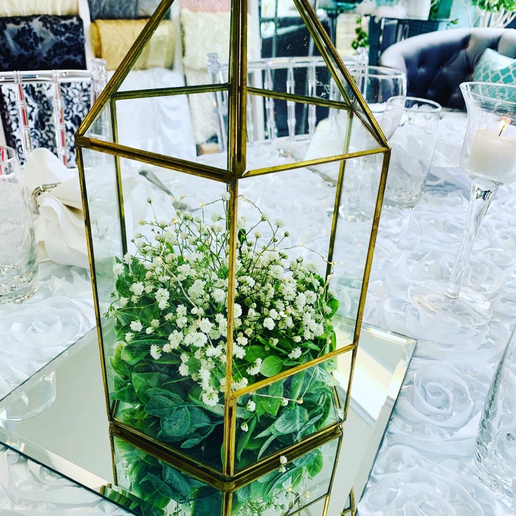 Event Decor Rentals- Gold Geometric Lantern 12"